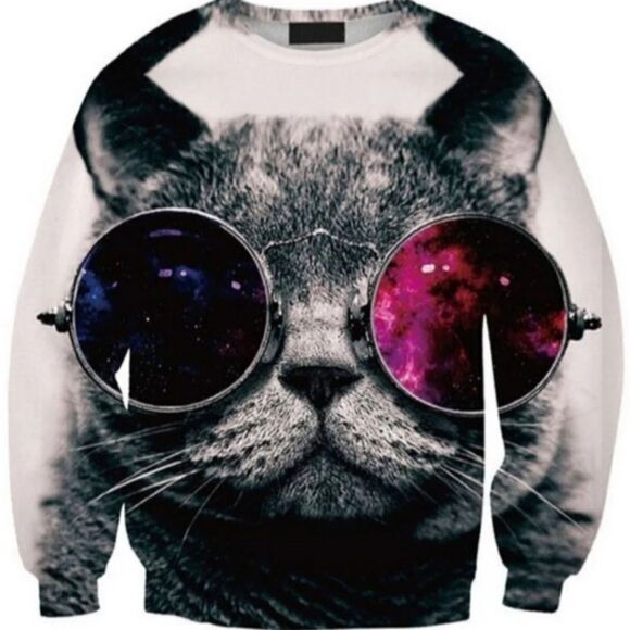 THE BEATLES, JOHN LENNON STYLE CAT WITH SUNGLASSES, HIPPE CAT SWEATSHIRT - Picture 3 of 6
